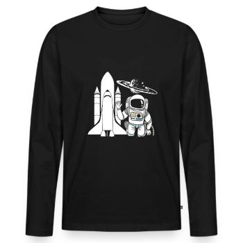 Astronaut Rakete Weltall Galaxie Geschenk - Männer Premium Bio Langarmshirt - Schwarz - Vorne - Nico (187cm)