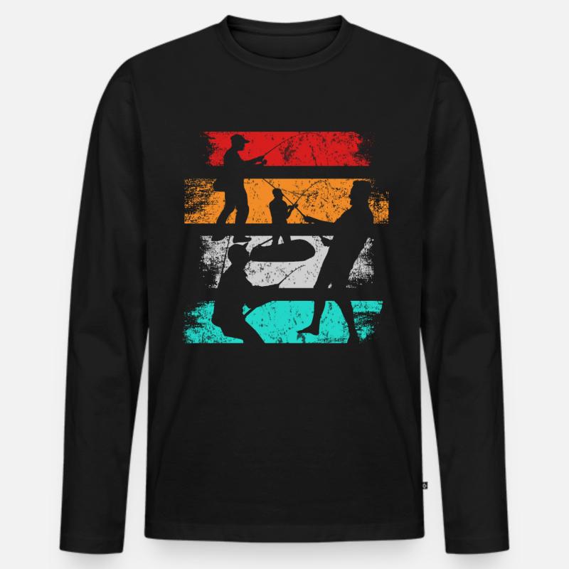 Retro Angeln - Männer Premium Bio Langarmshirt - Schwarz