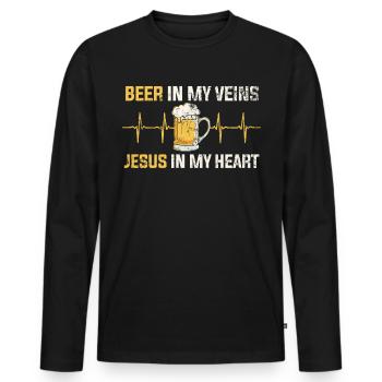 Bier Jesus Herzschlag - Männer Premium Bio Langarmshirt - Schwarz - Vorne - Nico (187cm)