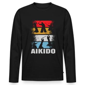 Aikido retro - Men's Premium Organic Long Sleeve Shirt - black - Front - Nico (187cm)