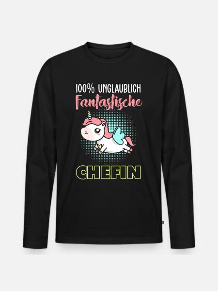 Einhorn Chefin - Männer Premium Bio Langarmshirt - Schwarz
