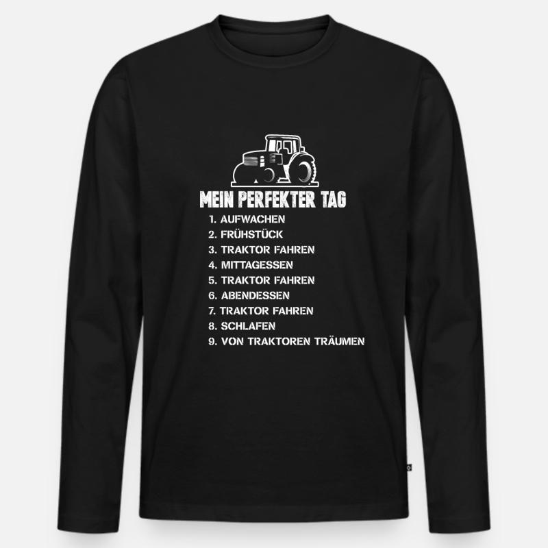 Traktor Bauer Trekker Landwirtschaft Lustig - Männer Premium Bio Langarmshirt - Schwarz