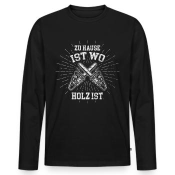 Zu Hause ist wo Holz ist - Männer Premium Bio Langarmshirt - Schwarz - Vorne - Nico (187cm)