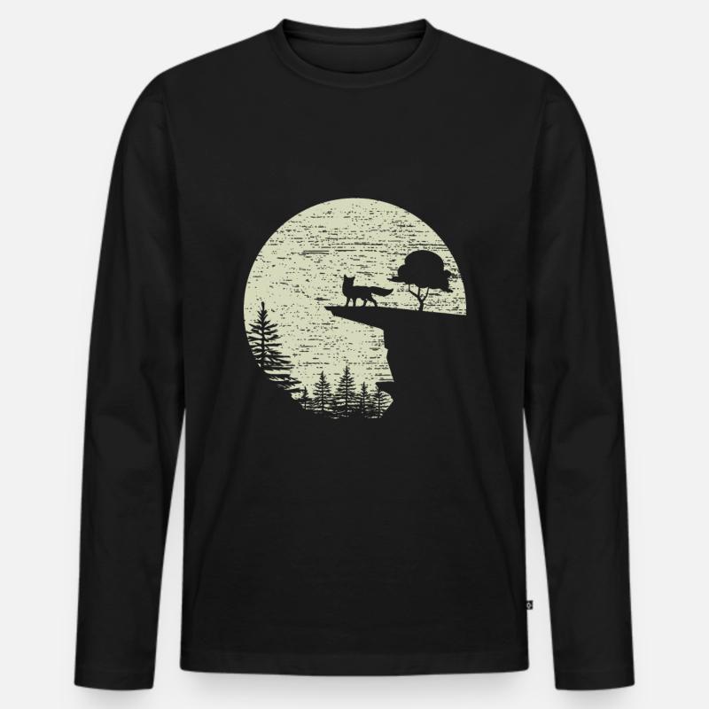 Fuchs Wald Wild Mond - Männer Premium Bio Langarmshirt - Schwarz