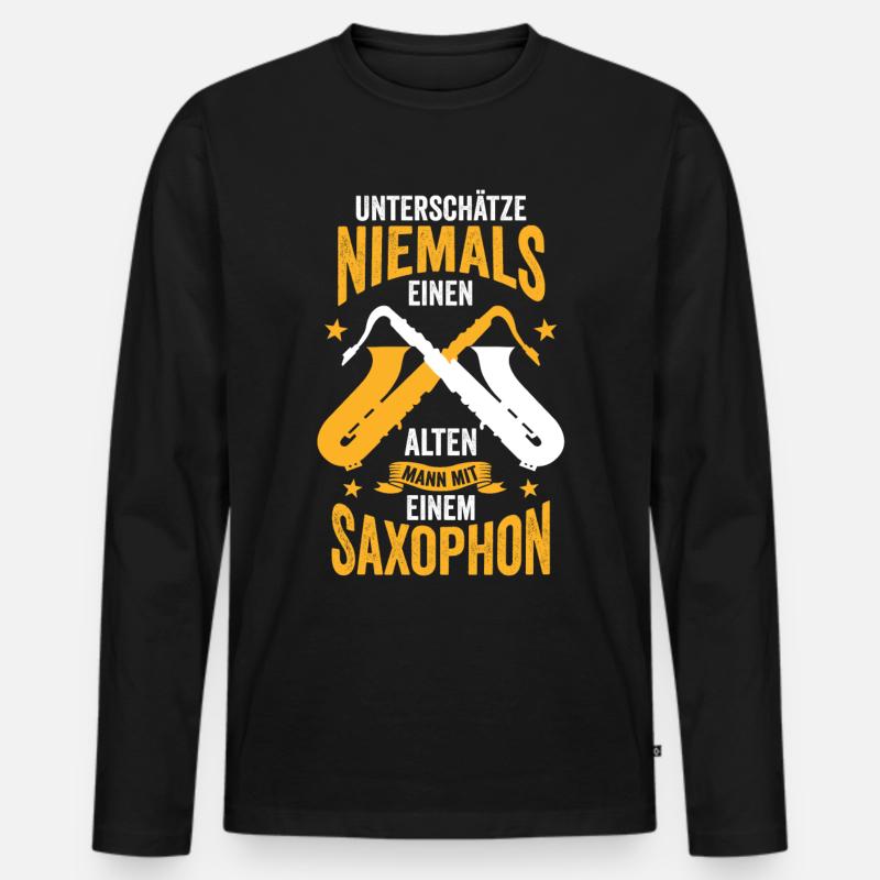Saxophon Jazz - Männer Premium Bio Langarmshirt - Schwarz