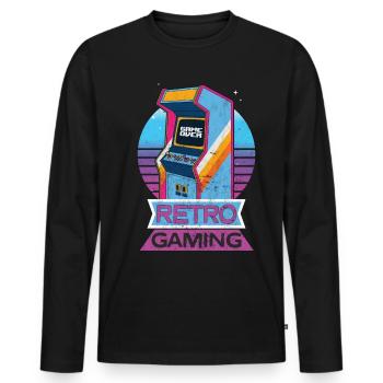 Gaming vintage Automat, Geschenk für Vater Mutter - Männer Premium Bio Langarmshirt - Schwarz - Vorne - Nico (187cm)
