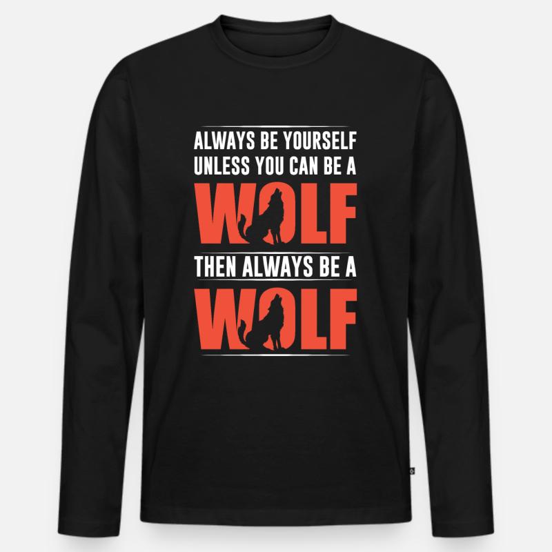 Wolf - Männer Premium Bio Langarmshirt - Schwarz