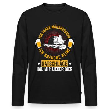 Mähdrescher Bier Saufen Landwirt Bauernhof Ernte - Männer Premium Bio Langarmshirt - Schwarz - Vorne - Nico (187cm)