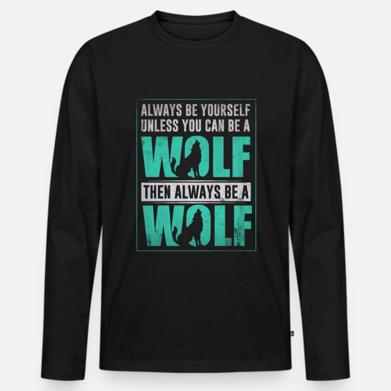 Wolf - Männer Premium Bio Langarmshirt - Schwarz