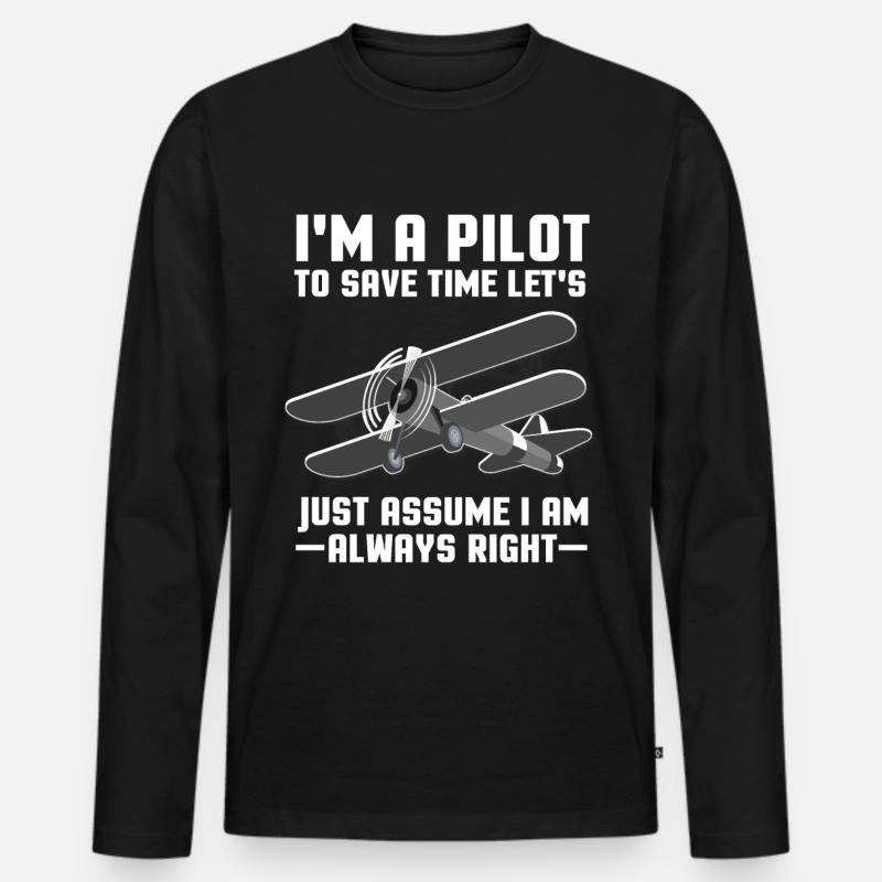 Pilot - Männer Premium Bio Langarmshirt - Schwarz