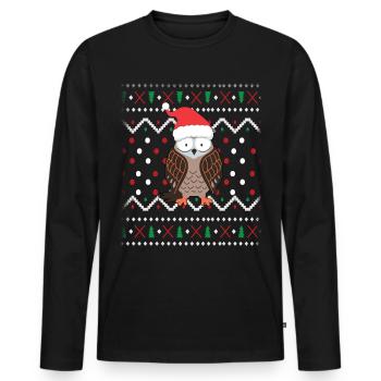 Noël laid hibou - T-shirt manches longues Premium bio Homme - noir - Devant - Nico (187cm)