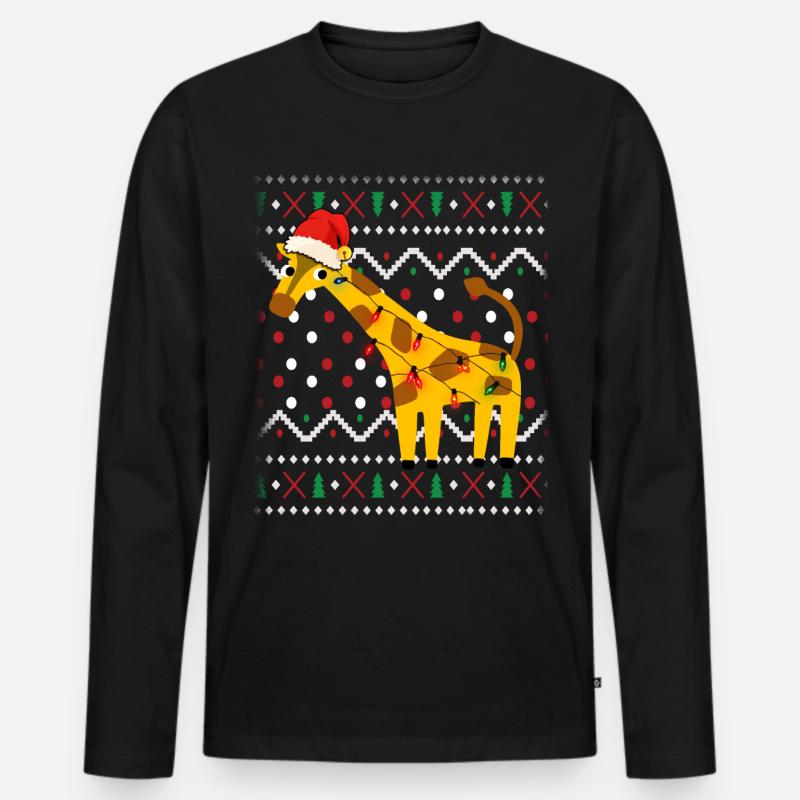Giraffe Ugly Christmas - Männer Premium Bio Langarmshirt - Schwarz