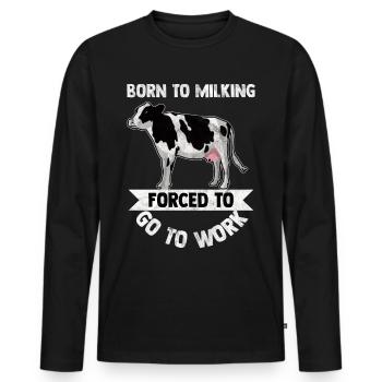 Vaches vache boeuf vache laitière fermier vache pis - T-shirt manches longues Premium bio Homme - noir - Devant - Nico (187cm)