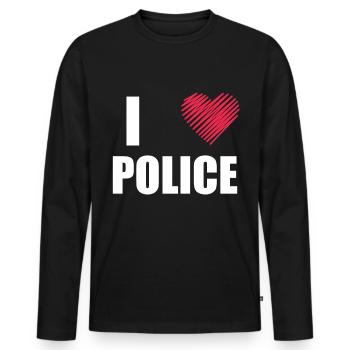 police - T-shirt manches longues Premium bio Homme - noir - Devant - Nico (187cm)