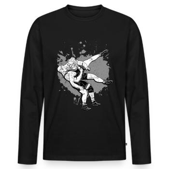 Wrestling tshirt grappling wrestling gift pinfall - Men's Premium Organic Long Sleeve Shirt - black - Front - Nico (187cm)