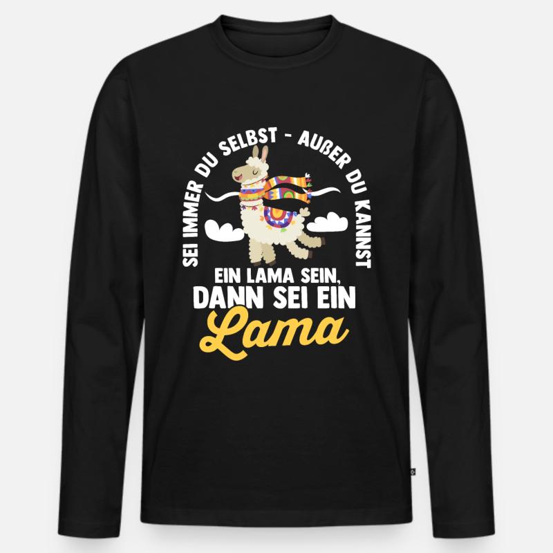 Lama - Männer Premium Bio Langarmshirt - Schwarz