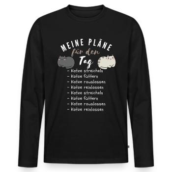 Tagesplan für Katzenbesitzer mit flauschiger Katze - Männer Premium Bio Langarmshirt - Schwarz - Vorne - Nico (187cm)