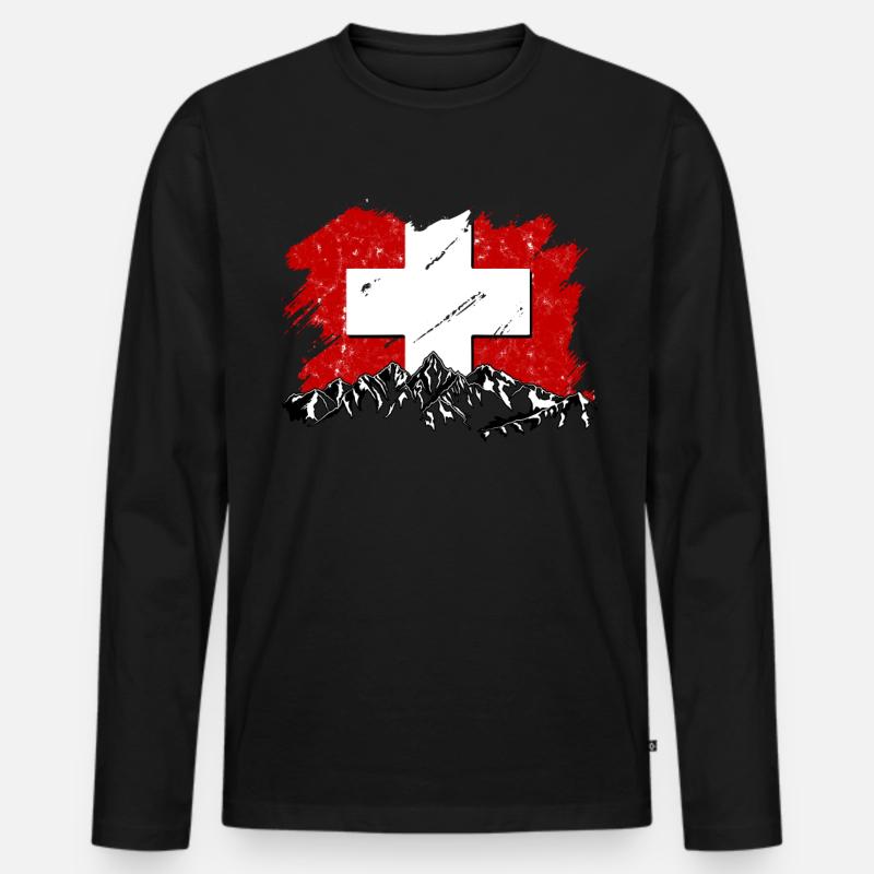 Schweiz - Männer Premium Bio Langarmshirt - Schwarz