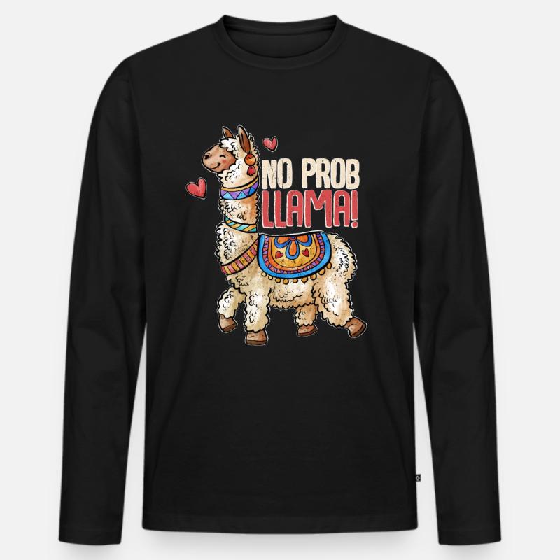 Lama - Männer Premium Bio Langarmshirt - Schwarz