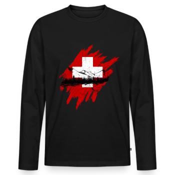 Suisse - T-shirt manches longues Premium bio Homme - noir - Devant - Nico (187cm)