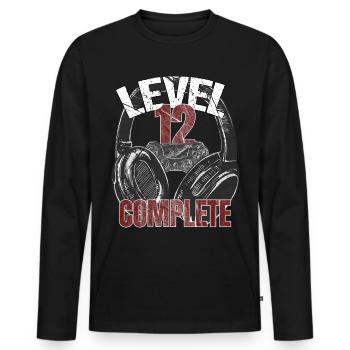 Level 12 complete gamer gamer gamecker Anniversaires Sort - T-shirt manches longues Premium bio Homme - noir - Devant - Nico (187cm)