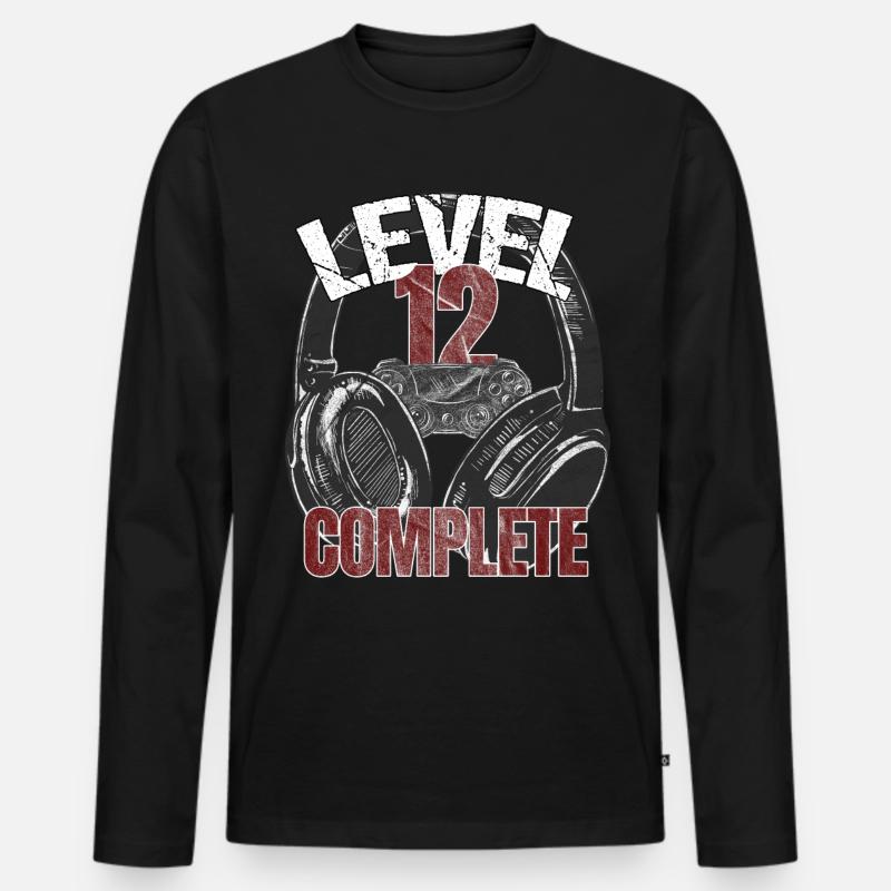 Level 12 complete gamer zocker Geburtstags Spruch - Männer Premium Bio Langarmshirt - Schwarz