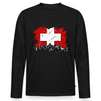 Switzerland Flag Zurich Berne Alps Swiss German - Men's Premium Organic Long Sleeve Shirt - black - Front - Nico (187cm)