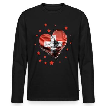 Switzerland Swiss Swiss Gift Alps Mountains Flag - Men's Premium Organic Long Sleeve Shirt - black - Front - Nico (187cm)