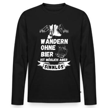 Wandern ohne Bier ist möglich aber sinnlos - Männer Premium Bio Langarmshirt - Schwarz - Vorne - Nico (187cm)