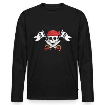 Piraten Tshirt Kapitän Schiff Seeräuber Freibeuter - Männer Premium Bio Langarmshirt - Schwarz - Vorne - Nico (187cm)