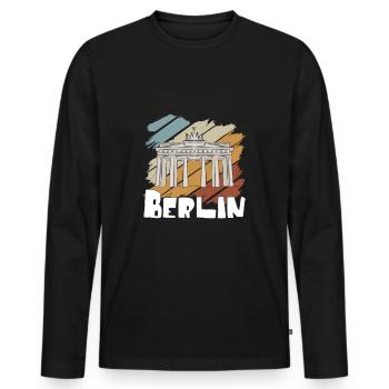 Berlin - Men's Premium Organic Long Sleeve Shirt - black - Front - Nico (187cm)
