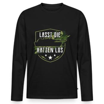 Panzer - Männer Premium Bio Langarmshirt - Schwarz - Vorne - Nico (187cm)