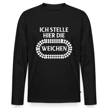 Chemin de fer - T-shirt manches longues Premium bio Homme - noir - Devant - Nico (187cm)
