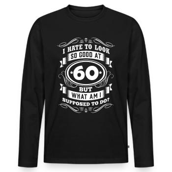 60 anniversaire cadeau Birthday Bursdag Millésime - T-shirt manches longues Premium bio Homme - noir - Devant - Nico (187cm)