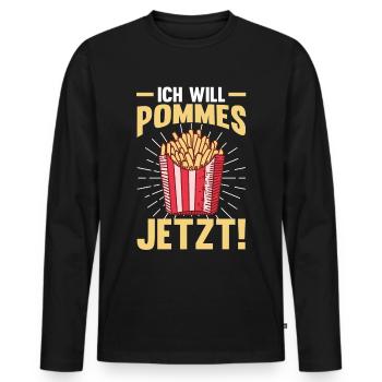 Ich will Pommes - Männer Premium Bio Langarmshirt - Schwarz - Vorne - Nico (187cm)