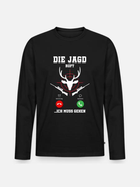 Die Jagd Ruft An Jäger - Männer Premium Bio Langarmshirt - Schwarz