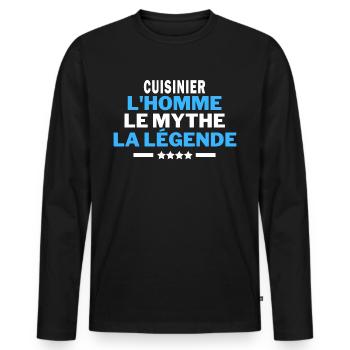 CUISINIER l homme le mythe la légende humour - T-shirt manches longues Premium bio Homme - noir - Devant - Nico (187cm)