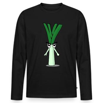 Regardé en poireaux Regardé en - T-shirt manches longues Premium bio Homme - noir - Devant - Nico (187cm)