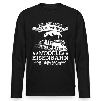 Modellbahner Spruch Witz Modelleisenbahn - Männer Premium Bio Langarmshirt - Schwarz - Vorne - Nico (187cm)