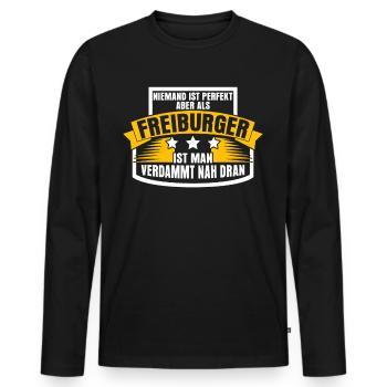 Freiburger sind perfekt Freiburg - Männer Premium Bio Langarmshirt - Schwarz - Vorne - Nico (187cm)
