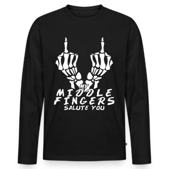 Misanthrop Skelett Mittelfinger - Männer Premium Bio Langarmshirt - Schwarz - Vorne - Nico (187cm)
