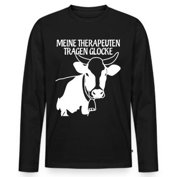 Vache Allgäu avec cloche Allgäuer - T-shirt manches longues Premium bio Homme - noir - Devant - Nico (187cm)
