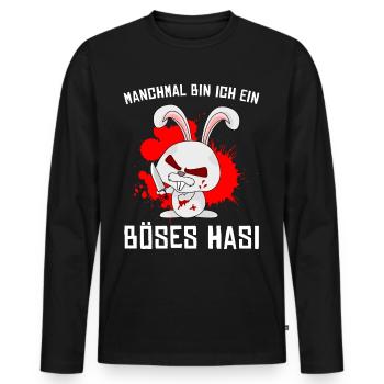Böses Hasi mit bösem Hasen Psychopath - Männer Premium Bio Langarmshirt - Schwarz - Vorne - Nico (187cm)