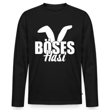 Böses Hasi Hasenohren mit bösem Hasen - Männer Premium Bio Langarmshirt - Schwarz - Vorne - Nico (187cm)