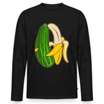 Banane und Gurke in Umarmung - Männer Premium Bio Langarmshirt - Schwarz - Vorne - Nico (187cm)
