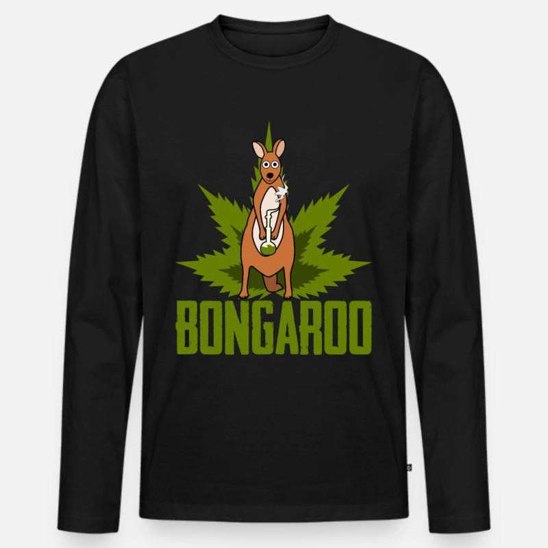 Känguru mit Hanf Wasserpfeife Kängurus - Männer Premium Bio Langarmshirt - Schwarz