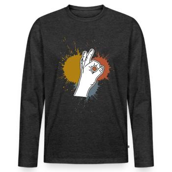 Looked in Retro Stains Looked in - Men's Premium Organic Long Sleeve Shirt - heather anthracite - Front - Nico (187cm)