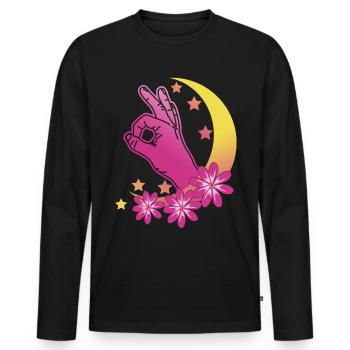 Regardé dans Vaporwave Moon Regardé dans - T-shirt manches longues Premium bio Homme - noir - Devant - Nico (187cm)