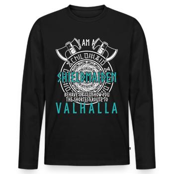 Schildmaid Viking Shield Valhalla - Männer Premium Bio Langarmshirt - Schwarz - Vorne - Nico (187cm)