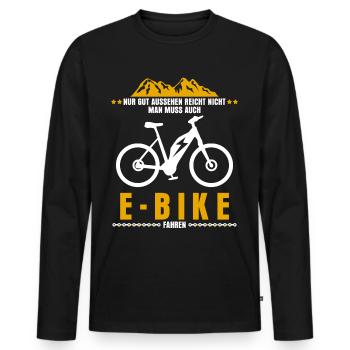 EBike E-TB elektrisches Fahrrad E-Bike - Männer Premium Bio Langarmshirt - Schwarz - Vorne - Nico (187cm)
